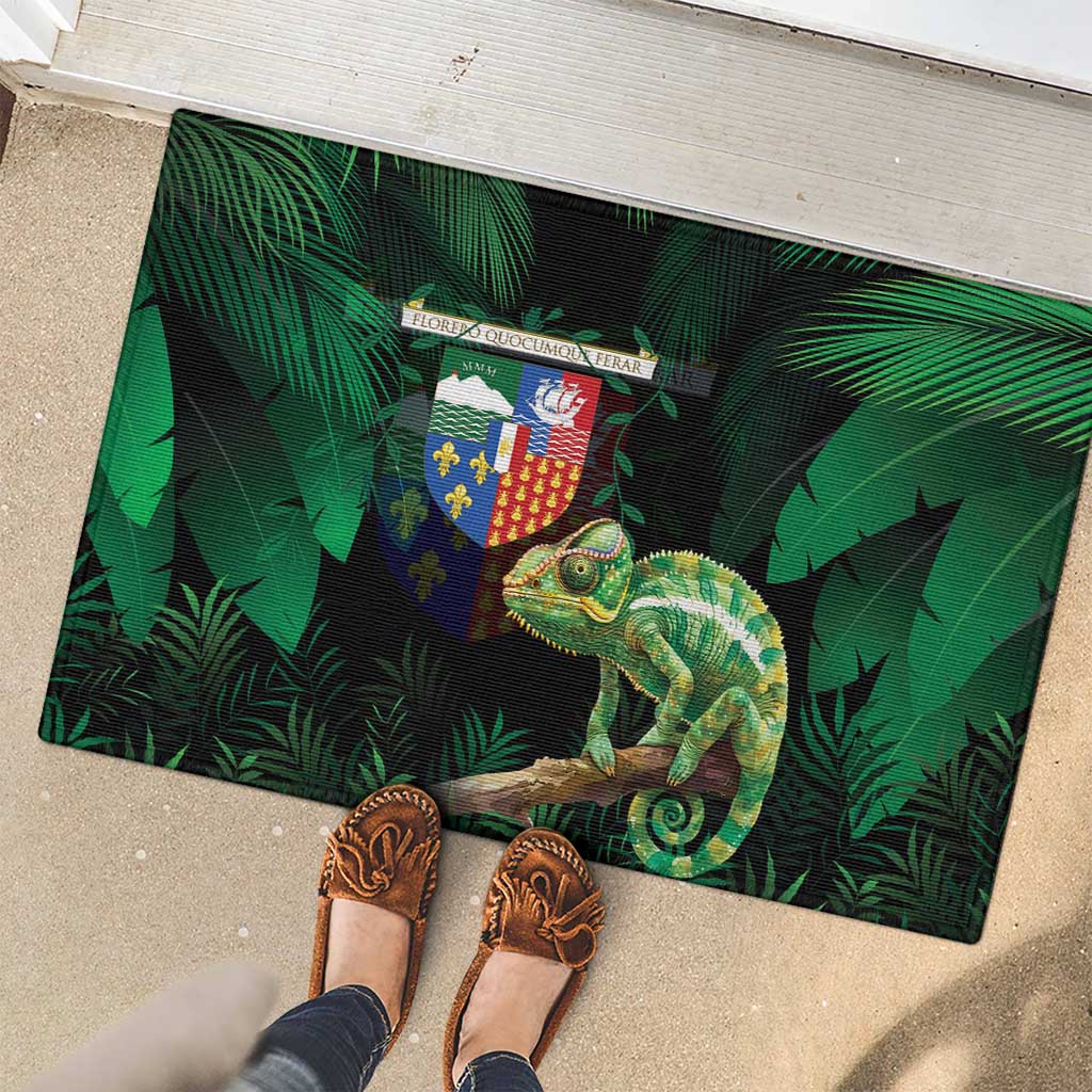 Reunion Island Rubber Doormat Furcifer Pardalis With Coat Of Arms - Wonder Print Shop