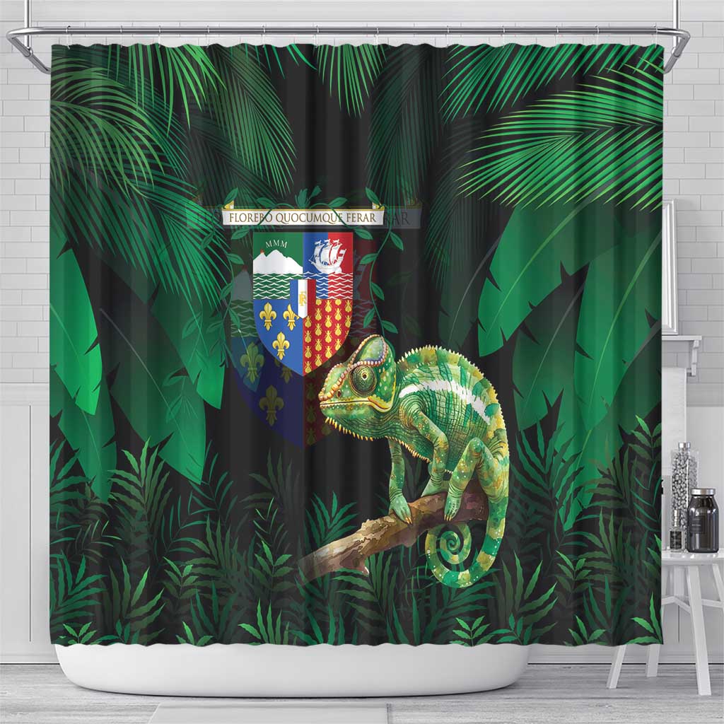 Reunion Island Shower Curtain Furcifer Pardalis With Coat Of Arms - Wonder Print Shop