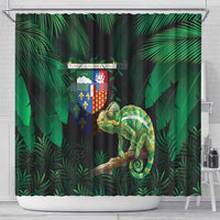 Reunion Island Shower Curtain Furcifer Pardalis With Coat Of Arms - Wonder Print Shop