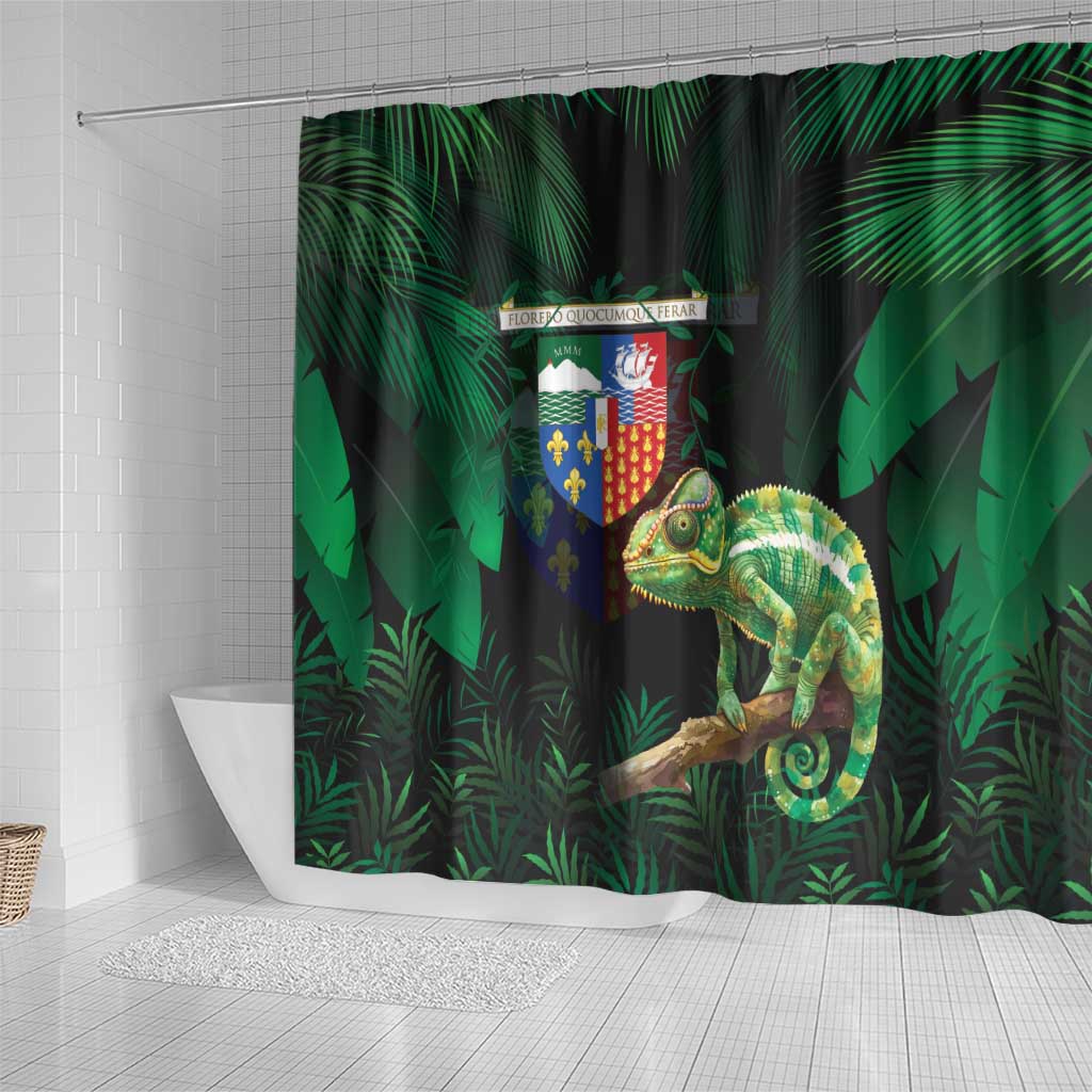Reunion Island Shower Curtain Furcifer Pardalis With Coat Of Arms - Wonder Print Shop