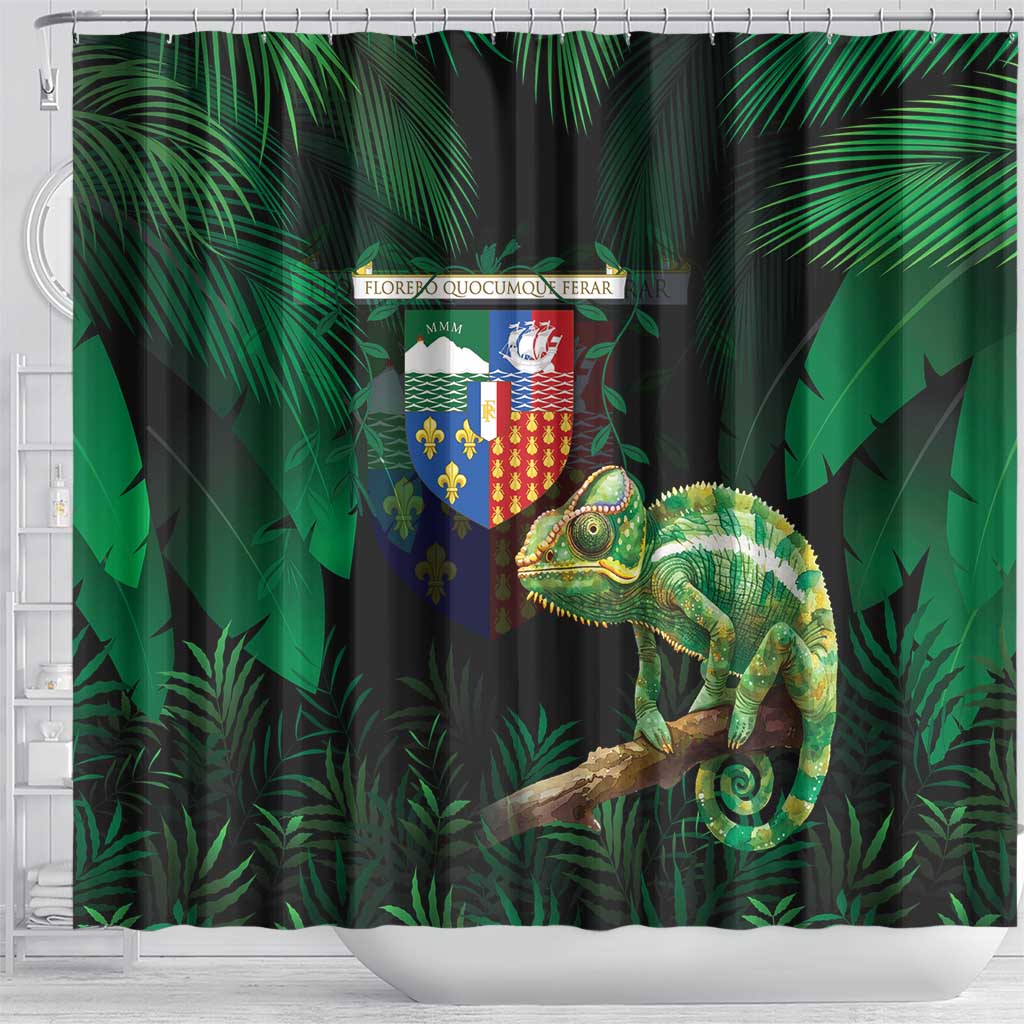 Reunion Island Shower Curtain Furcifer Pardalis With Coat Of Arms - Wonder Print Shop