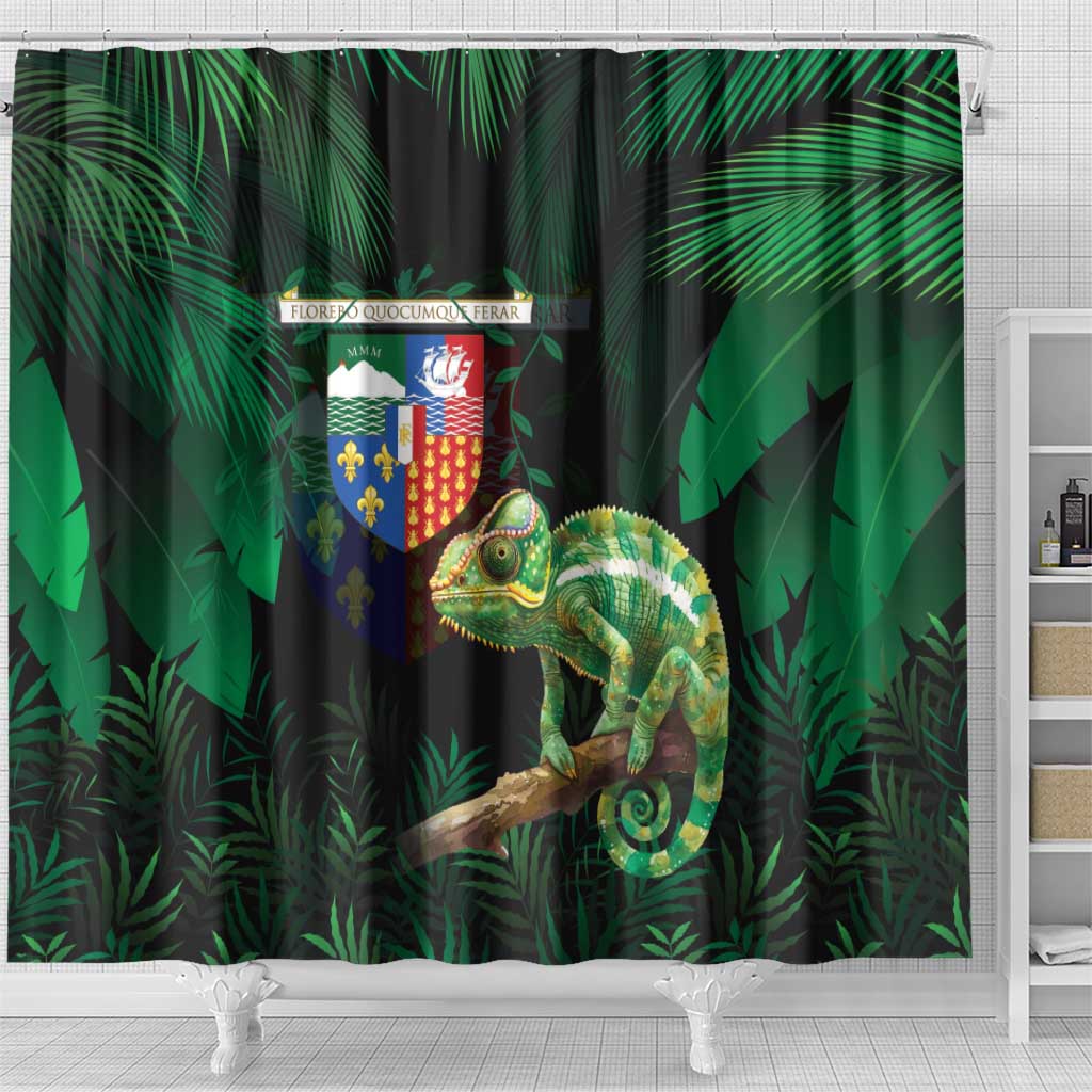 Reunion Island Shower Curtain Furcifer Pardalis With Coat Of Arms - Wonder Print Shop
