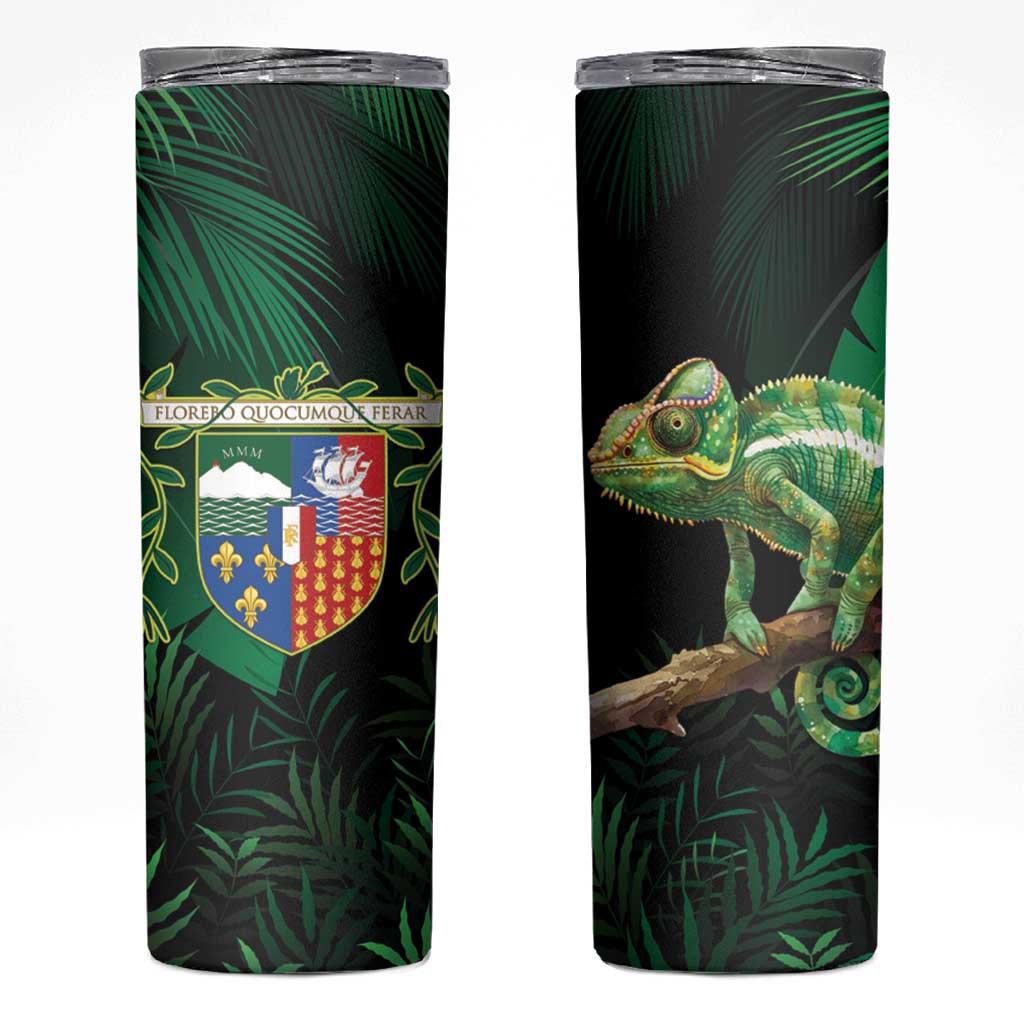 Reunion Island Skinny Tumbler Furcifer Pardalis With Coat Of Arms - Wonder Print Shop
