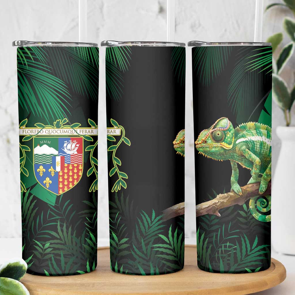 Reunion Island Skinny Tumbler Furcifer Pardalis With Coat Of Arms - Wonder Print Shop