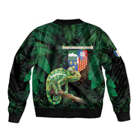 Reunion Island Sleeve Zip Bomber Jacket Furcifer Pardalis With Coat Of Arms - Wonder Print Shop