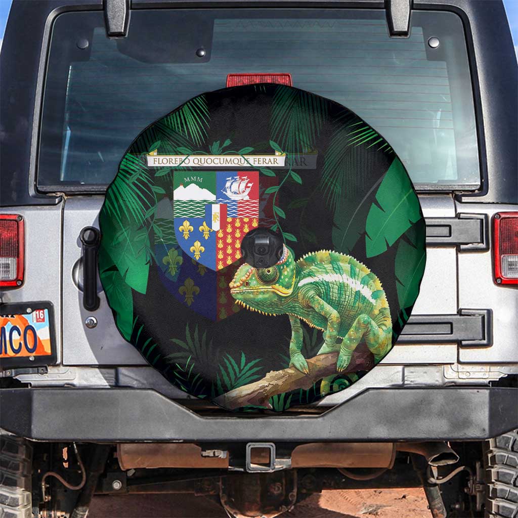 Reunion Island Spare Tire Cover Furcifer Pardalis With Coat Of Arms - Wonder Print Shop