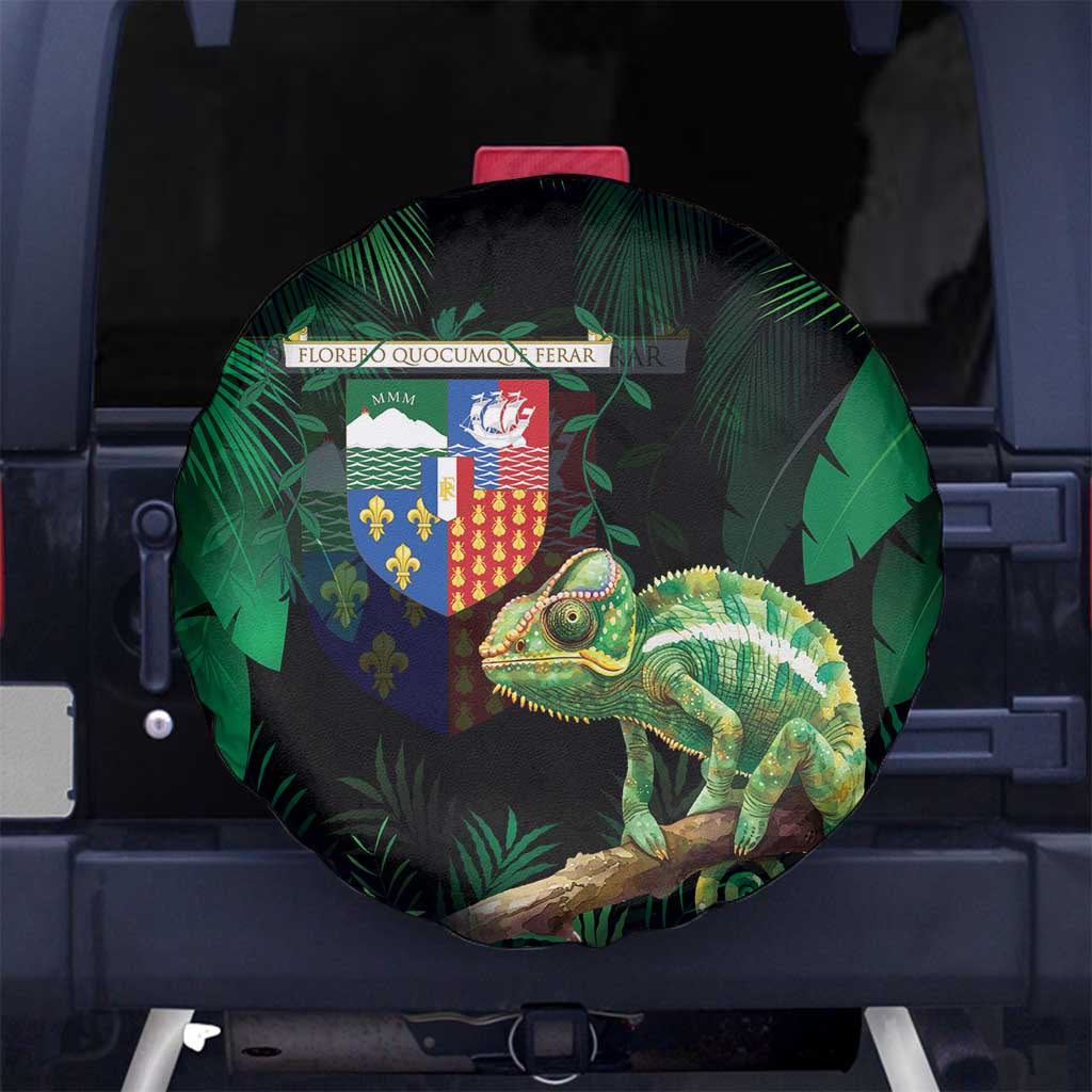 Reunion Island Spare Tire Cover Furcifer Pardalis With Coat Of Arms - Wonder Print Shop