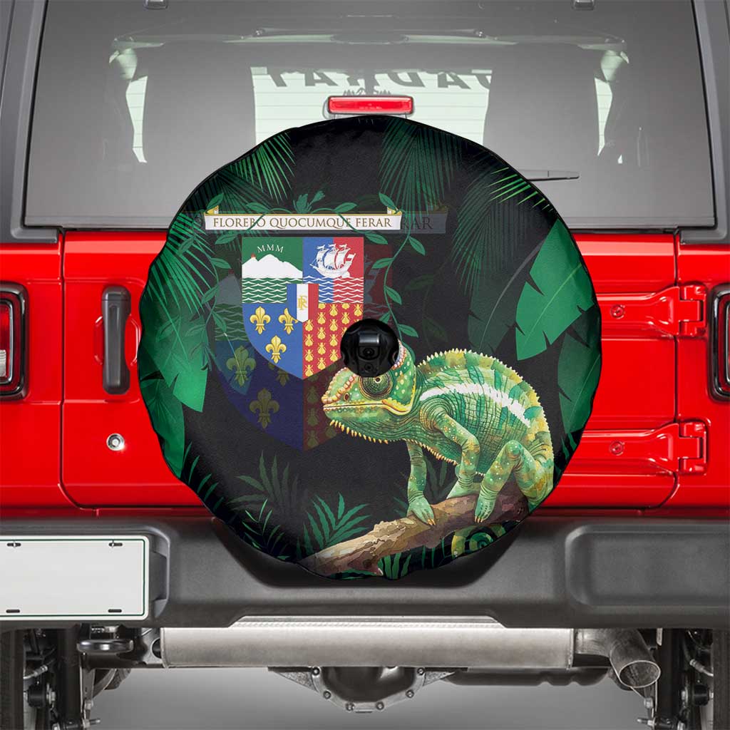 Reunion Island Spare Tire Cover Furcifer Pardalis With Coat Of Arms - Wonder Print Shop