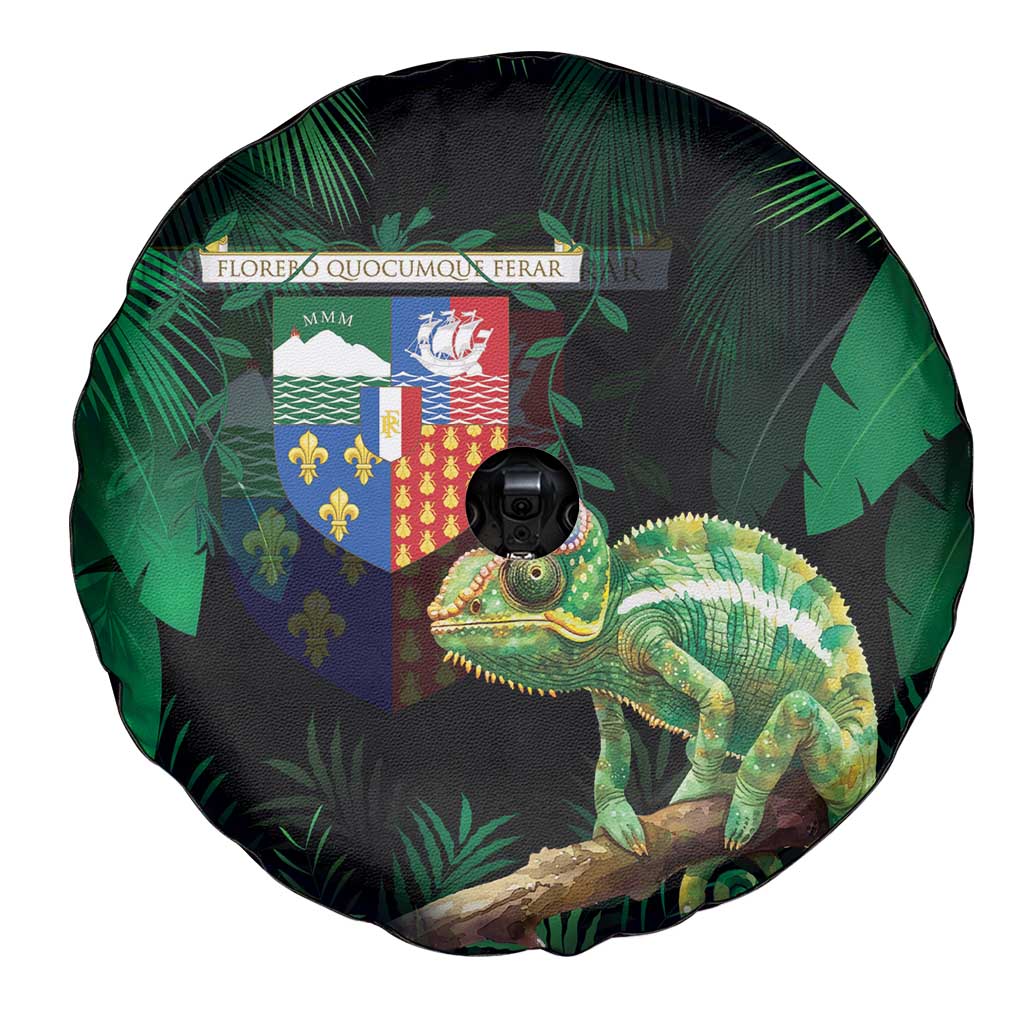 Reunion Island Spare Tire Cover Furcifer Pardalis With Coat Of Arms - Wonder Print Shop