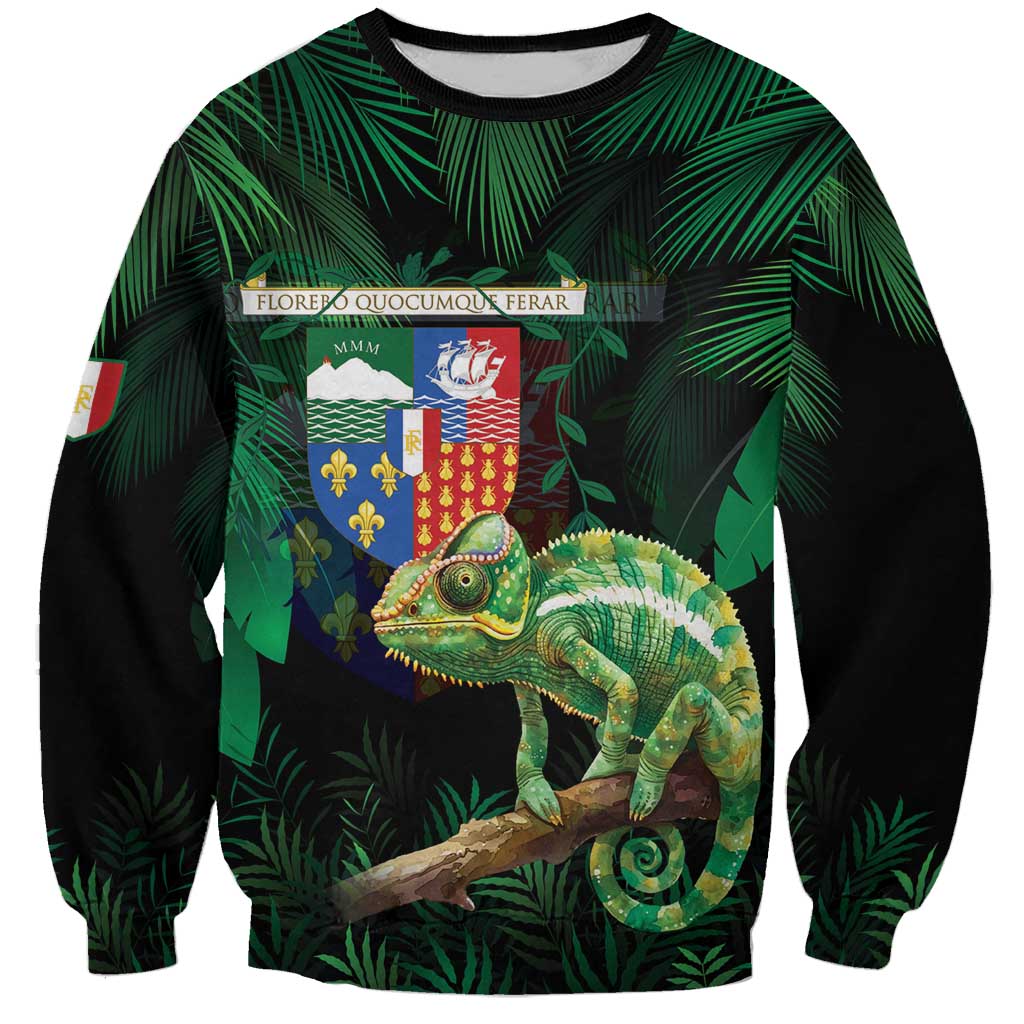 Reunion Island Sweatshirt Furcifer Pardalis With Coat Of Arms - Wonder Print Shop
