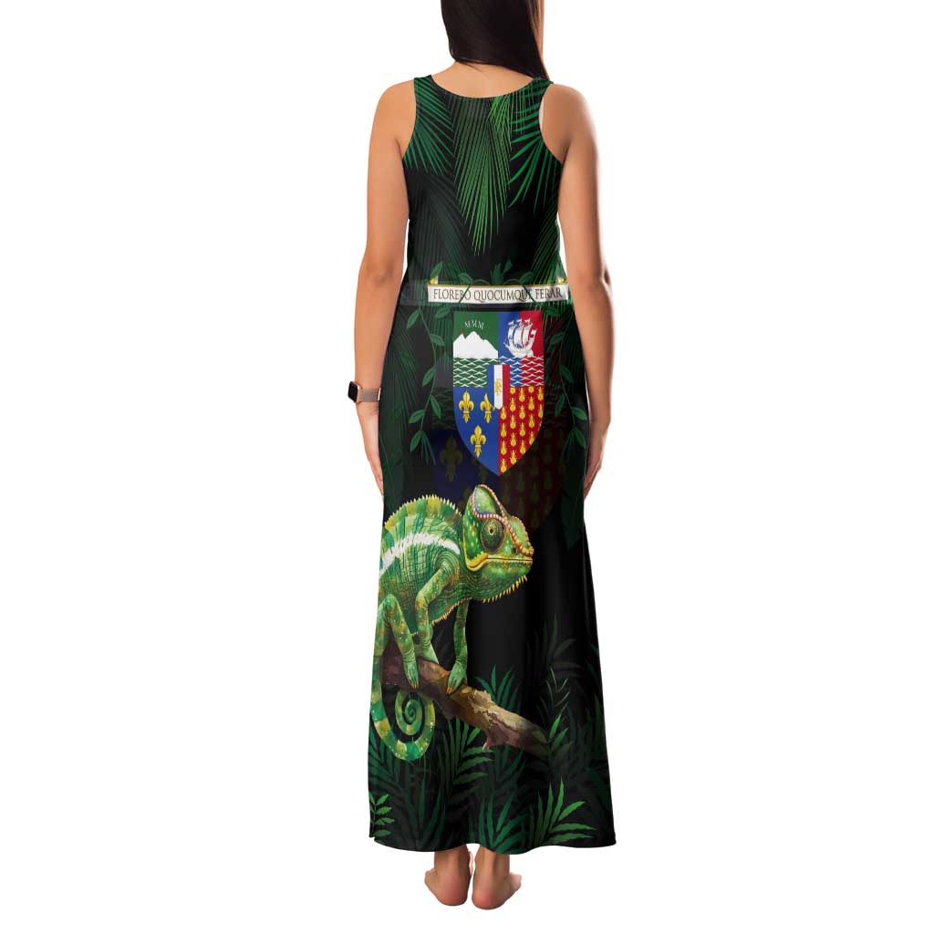 Reunion Island Tank Maxi Dress Furcifer Pardalis With Coat Of Arms - Wonder Print Shop