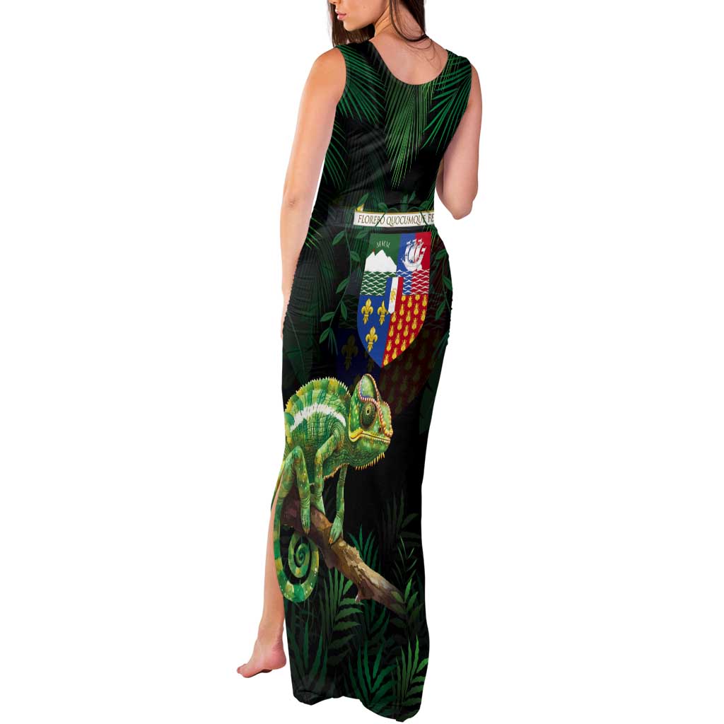 Reunion Island Tank Maxi Dress Furcifer Pardalis With Coat Of Arms - Wonder Print Shop