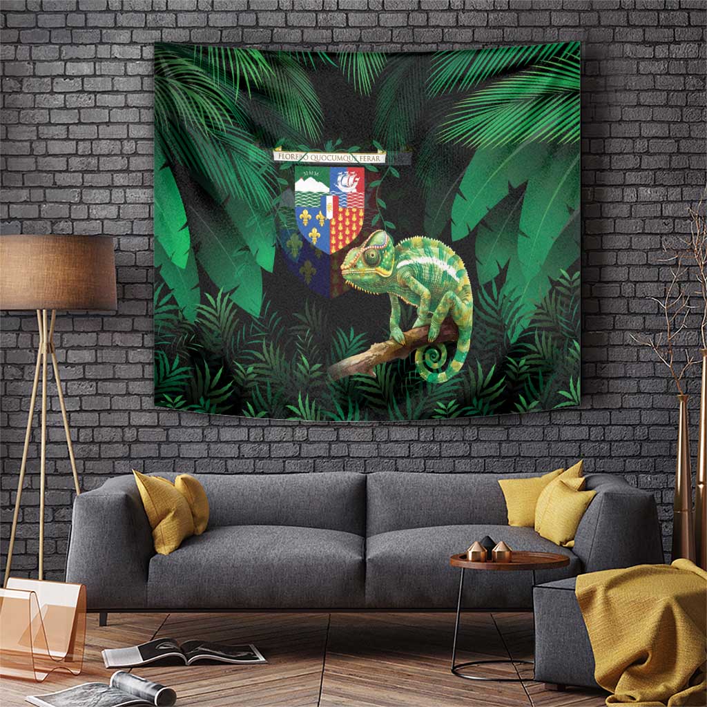 Reunion Island Tapestry Furcifer Pardalis With Coat Of Arms - Wonder Print Shop