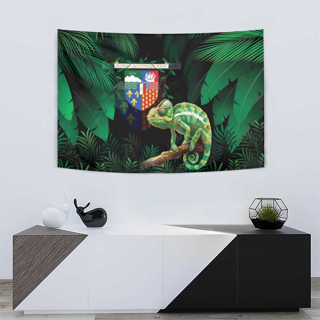 Reunion Island Tapestry Furcifer Pardalis With Coat Of Arms - Wonder Print Shop