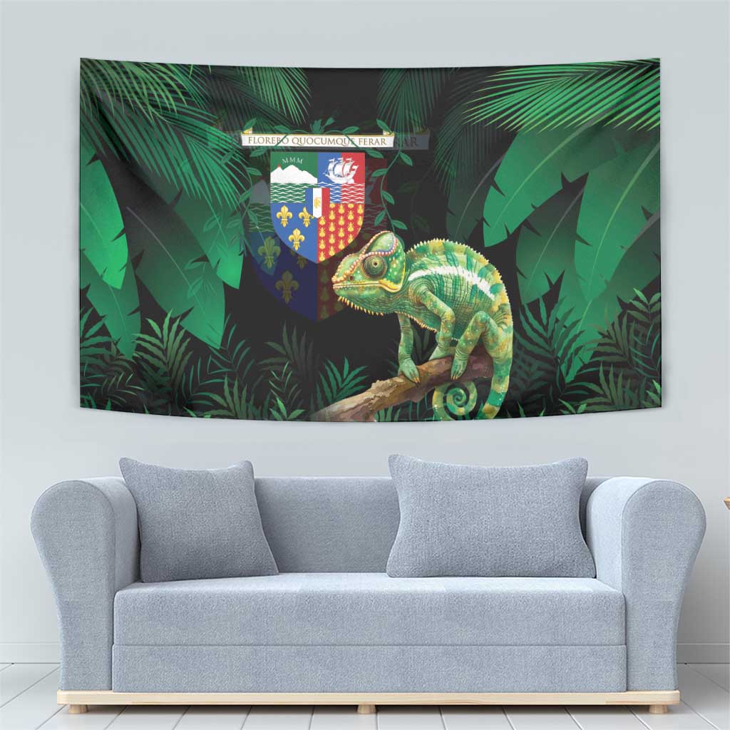 Reunion Island Tapestry Furcifer Pardalis With Coat Of Arms - Wonder Print Shop