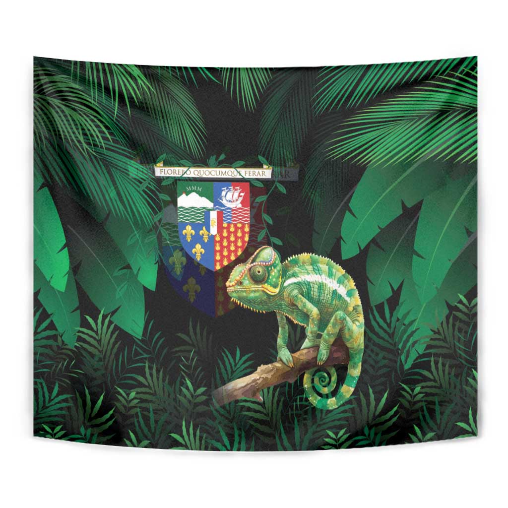 Reunion Island Tapestry Furcifer Pardalis With Coat Of Arms - Wonder Print Shop