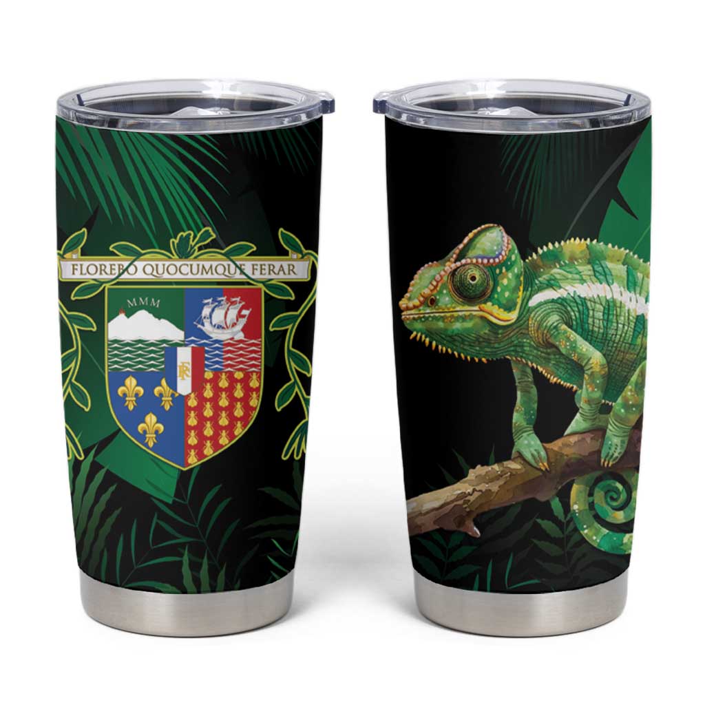 Reunion Island Tumbler Cup Furcifer Pardalis With Coat Of Arms - Wonder Print Shop