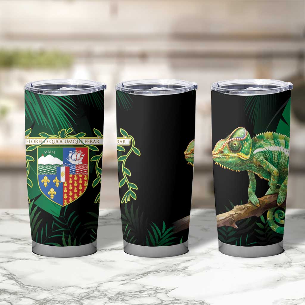 Reunion Island Tumbler Cup Furcifer Pardalis With Coat Of Arms - Wonder Print Shop