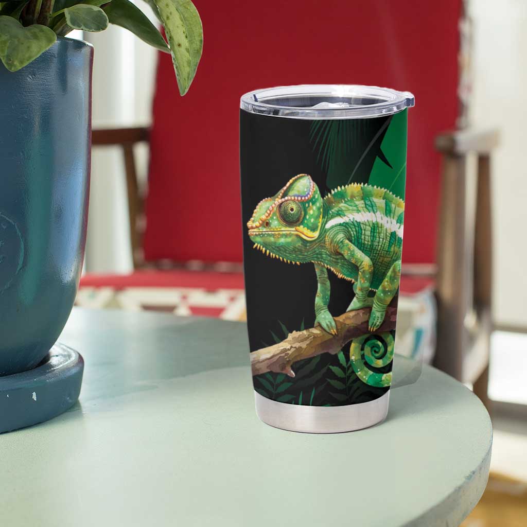 Reunion Island Tumbler Cup Furcifer Pardalis With Coat Of Arms - Wonder Print Shop