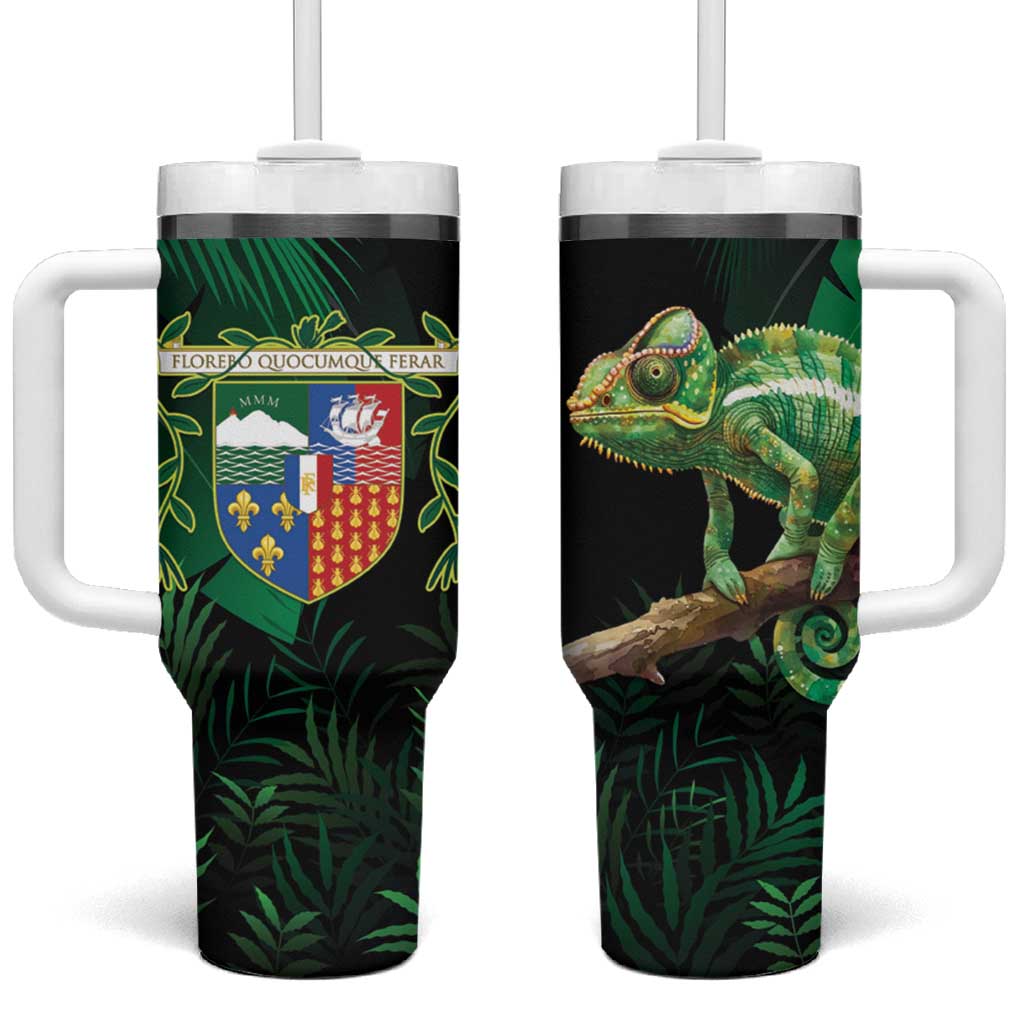 Reunion Island Tumbler With Handle Furcifer Pardalis With Coat Of Arms - Wonder Print Shop