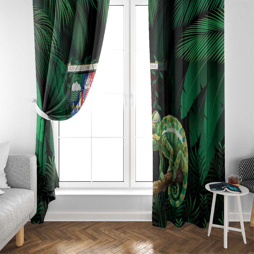 Reunion Island Window Curtain Furcifer Pardalis With Coat Of Arms - Wonder Print Shop