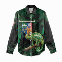 Reunion Island Women Casual Shirt Furcifer Pardalis With Coat Of Arms - Wonder Print Shop