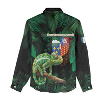 Reunion Island Women Casual Shirt Furcifer Pardalis With Coat Of Arms - Wonder Print Shop