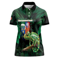 Reunion Island Women Polo Shirt Furcifer Pardalis With Coat Of Arms - Wonder Print Shop