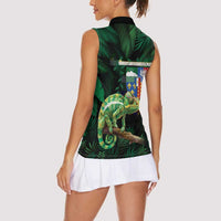 Reunion Island Women Sleeveless Polo Shirt Furcifer Pardalis With Coat Of Arms - Wonder Print Shop