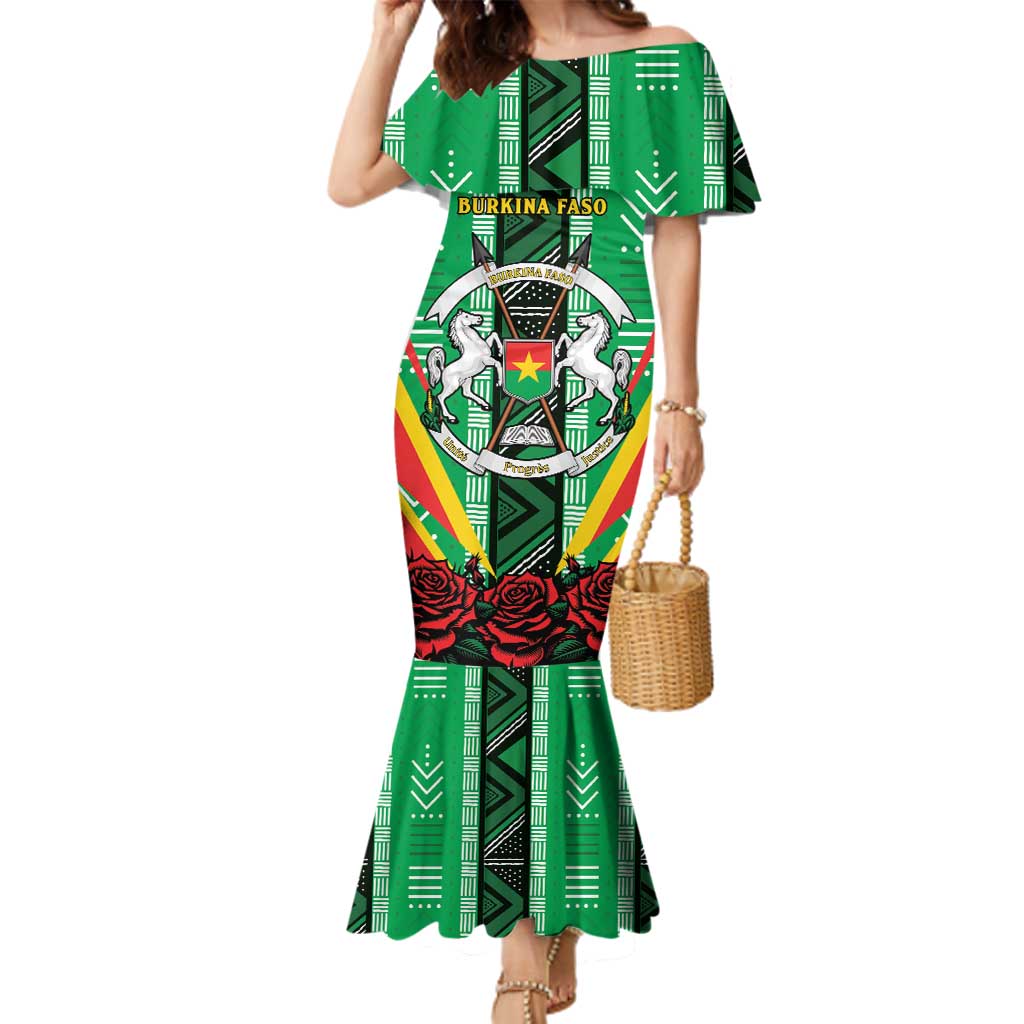 Personalised Burkina Faso Family Matching Mermaid Dress and Hawaiian Shirt Coat Of Arms Bogolan Pattern