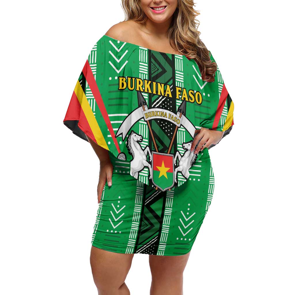 Personalised Burkina Faso Family Matching Off Shoulder Short Dress and Hawaiian Shirt Coat Of Arms Bogolan Pattern