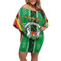 Personalised Burkina Faso Family Matching Off Shoulder Short Dress and Hawaiian Shirt Coat Of Arms Bogolan Pattern