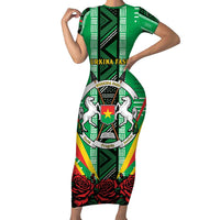 Personalised Burkina Faso Family Matching Short Sleeve Bodycon Dress and Hawaiian Shirt Coat Of Arms Bogolan Pattern