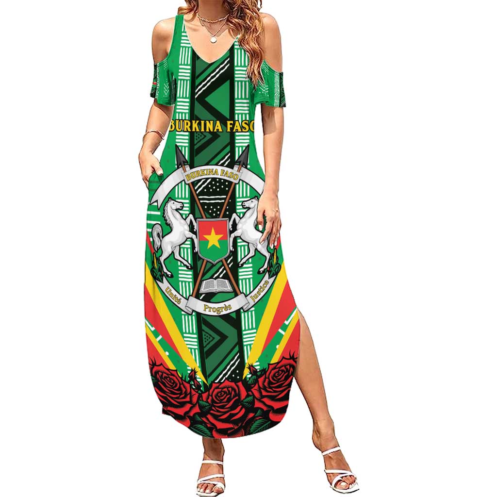 Personalised Burkina Faso Family Matching Summer Maxi Dress and Hawaiian Shirt Coat Of Arms Bogolan Pattern