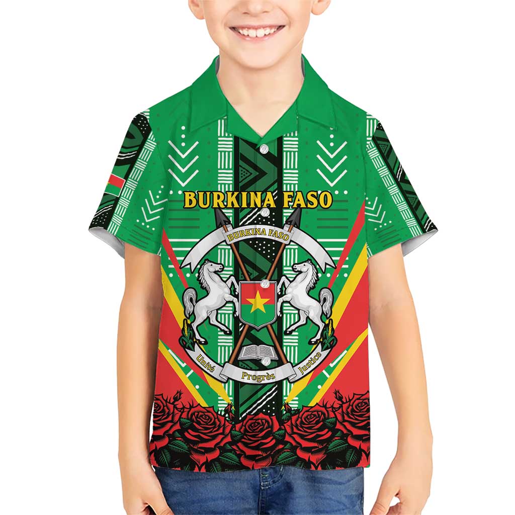 Personalised Burkina Faso Kid Hawaiian Shirt Coat Of Arms Bogolan Pattern