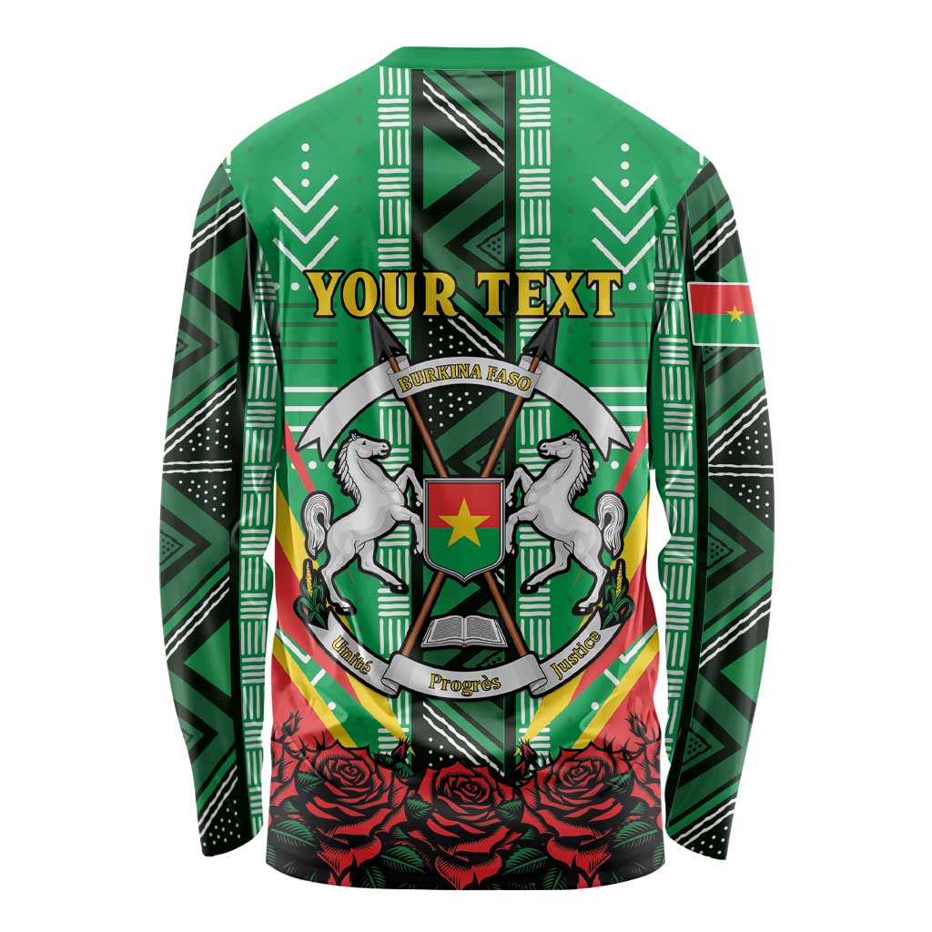 Personalised Burkina Faso Long Sleeve Shirt Coat Of Arms Bogolan Pattern