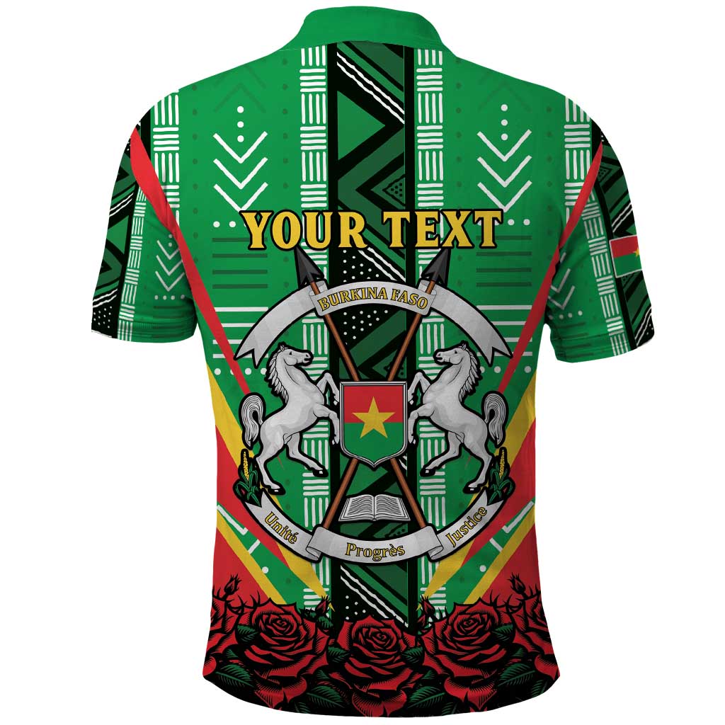 Personalised Burkina Faso Polo Shirt Coat Of Arms Bogolan Pattern