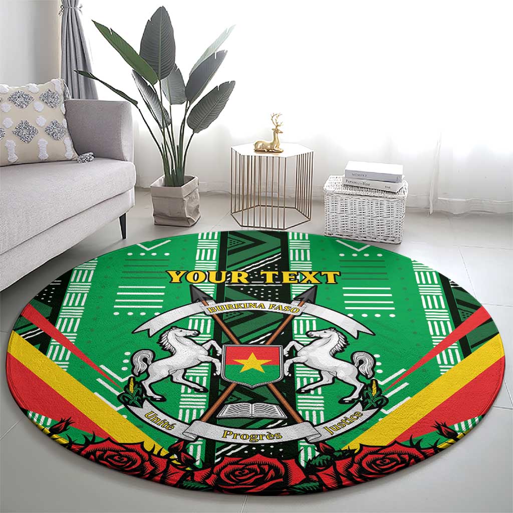 Personalised Burkina Faso Round Carpet Coat Of Arms Bogolan Pattern