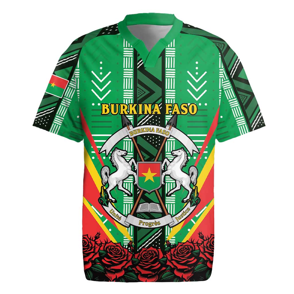 Personalised Burkina Faso Rugby Jersey Coat Of Arms Bogolan Pattern