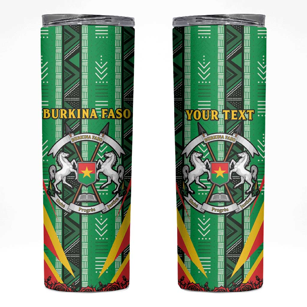 Personalised Burkina Faso Skinny Tumbler Coat Of Arms Bogolan Pattern