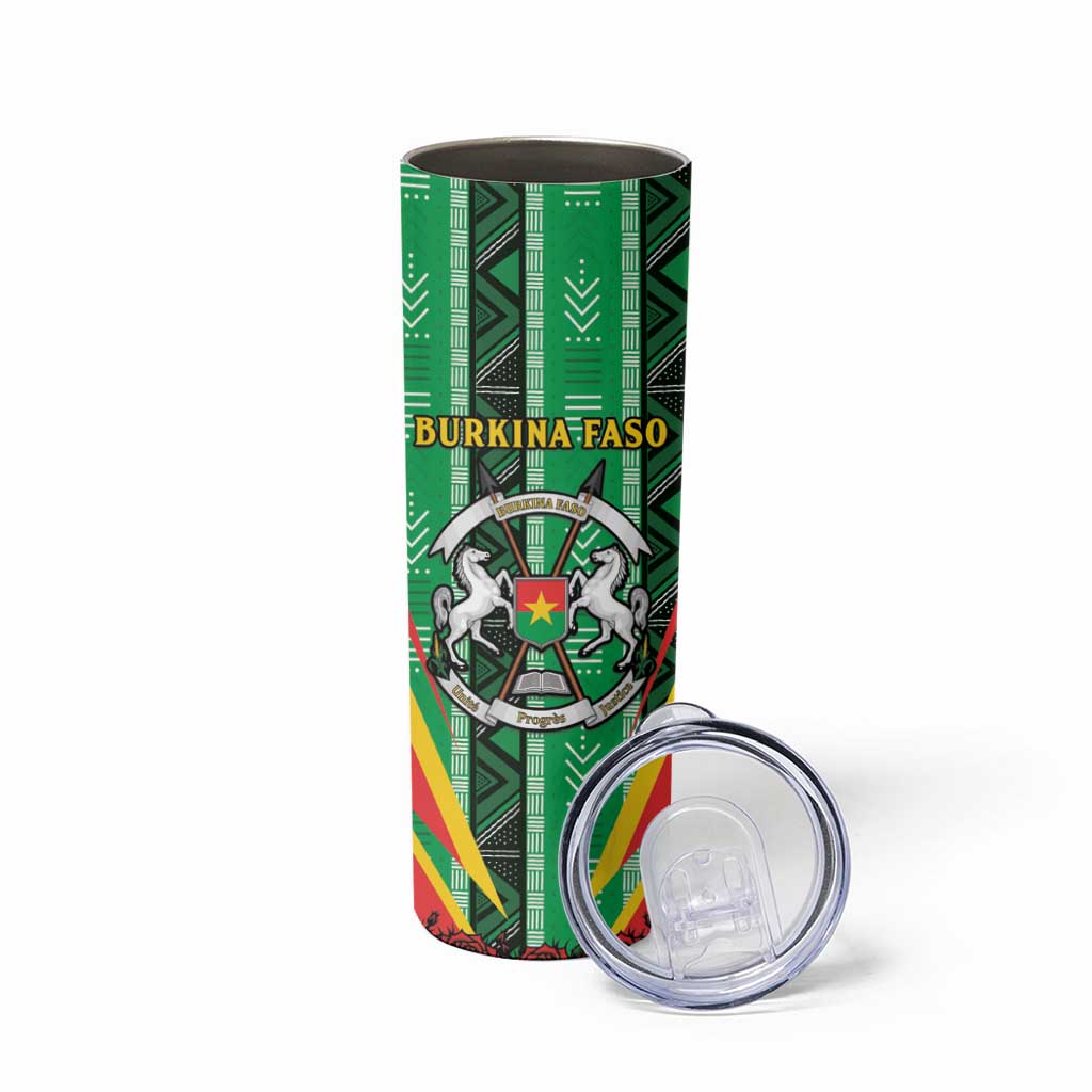 Personalised Burkina Faso Skinny Tumbler Coat Of Arms Bogolan Pattern