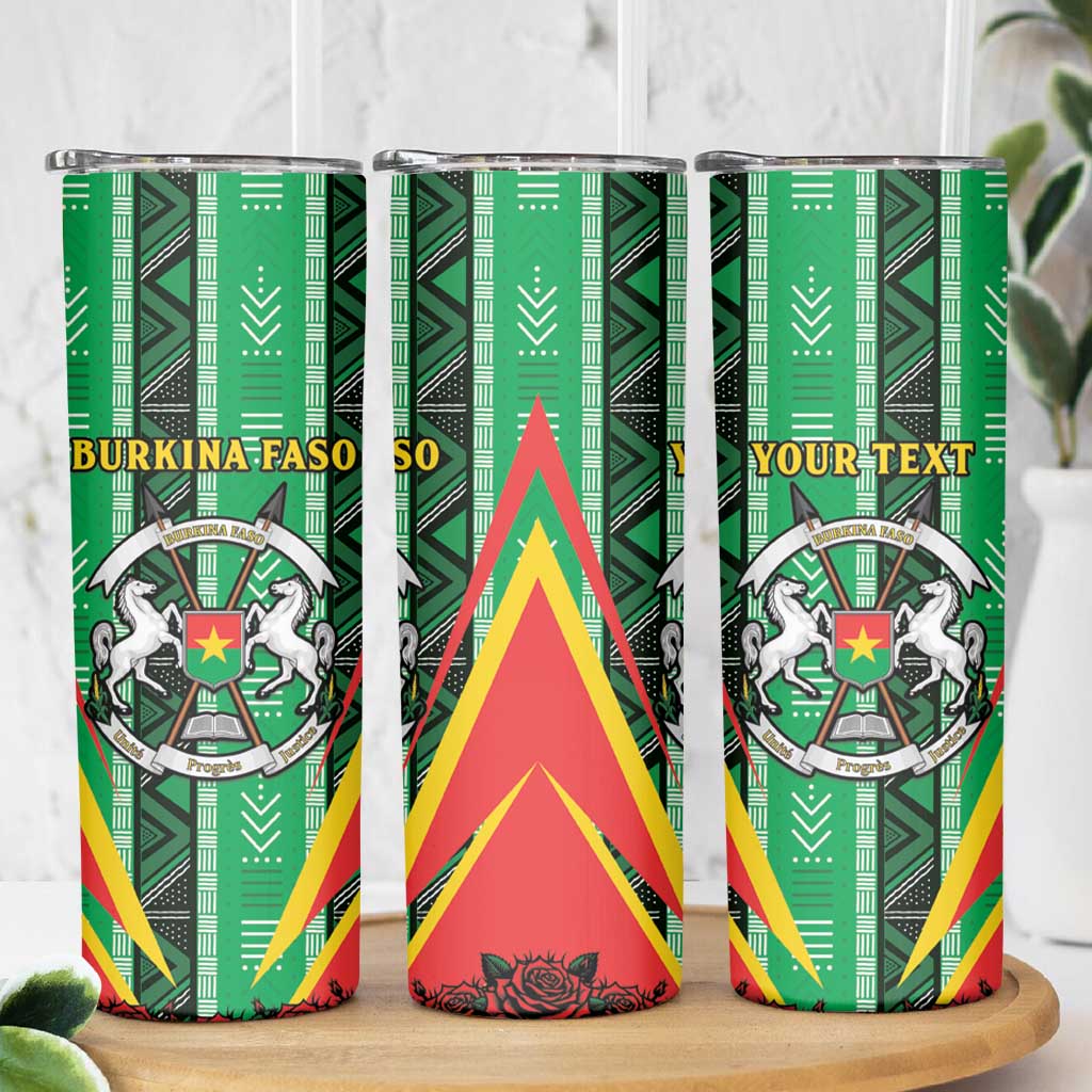 Personalised Burkina Faso Skinny Tumbler Coat Of Arms Bogolan Pattern
