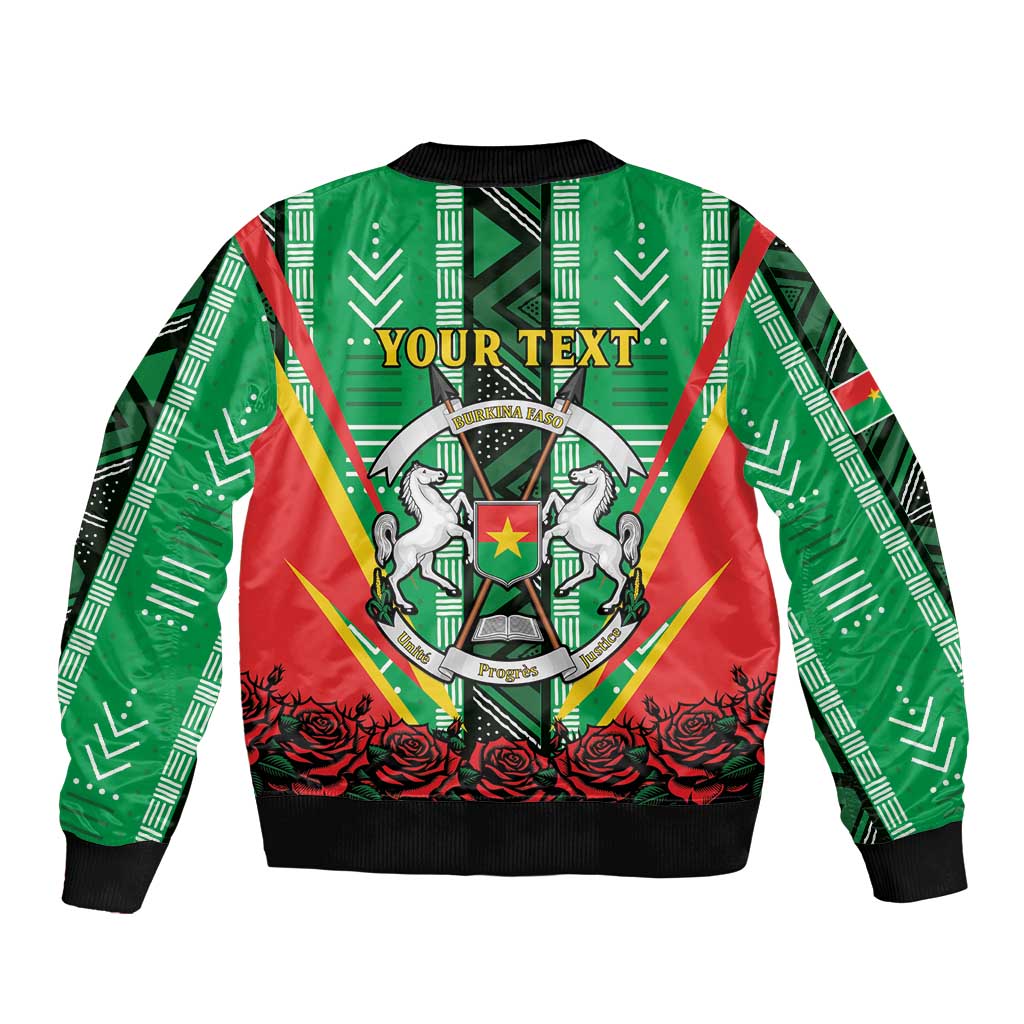 Personalised Burkina Faso Sleeve Zip Bomber Jacket Coat Of Arms Bogolan Pattern