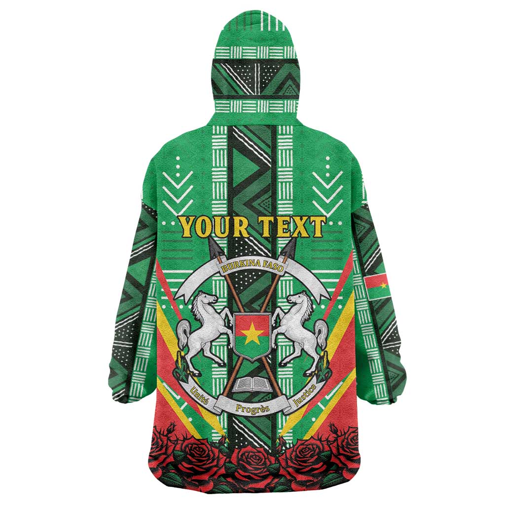 Personalised Burkina Faso Wearable Blanket Hoodie Coat Of Arms Bogolan Pattern