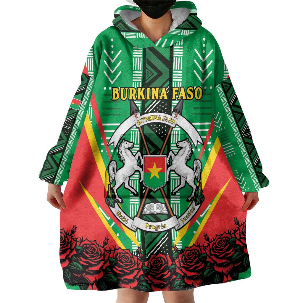 Personalised Burkina Faso Wearable Blanket Hoodie Coat Of Arms Bogolan Pattern