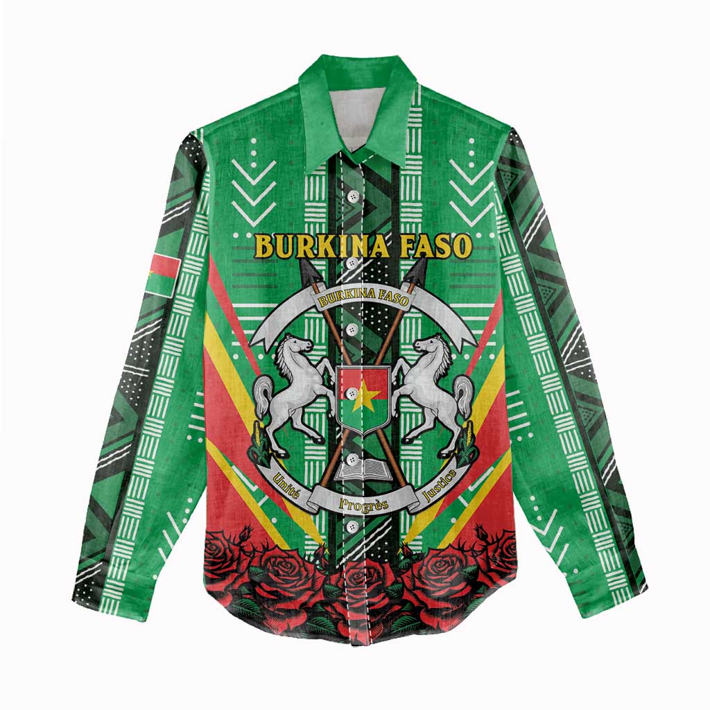 Personalised Burkina Faso Women Casual Shirt Coat Of Arms Bogolan Pattern