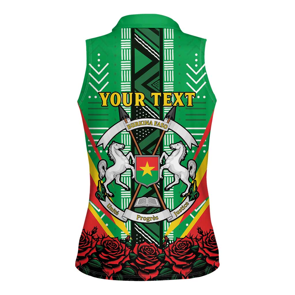 Personalised Burkina Faso Women Sleeveless Polo Shirt Coat Of Arms Bogolan Pattern