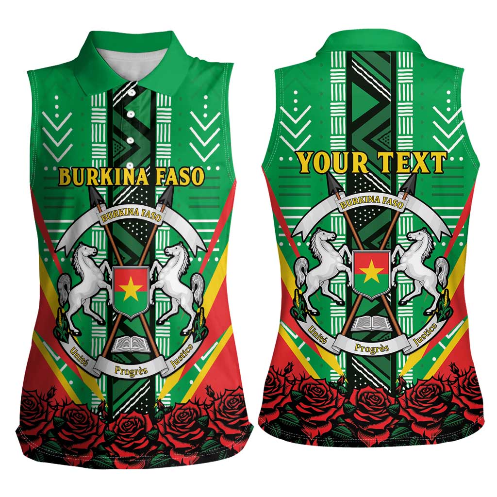 Personalised Burkina Faso Women Sleeveless Polo Shirt Coat Of Arms Bogolan Pattern