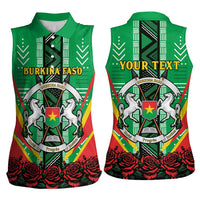 Personalised Burkina Faso Women Sleeveless Polo Shirt Coat Of Arms Bogolan Pattern