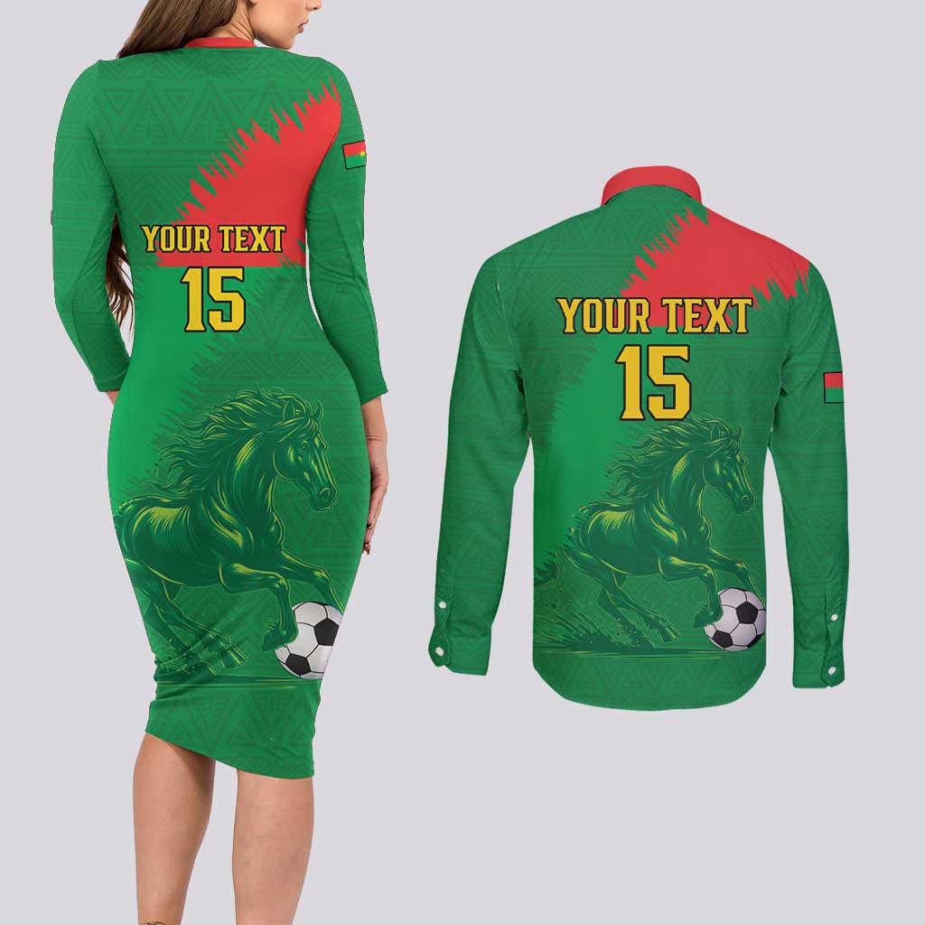 Custom Burkina Faso Football Couples Matching Long Sleeve Bodycon Dress and Long Sleeve Button Shirt Go Les Etalons